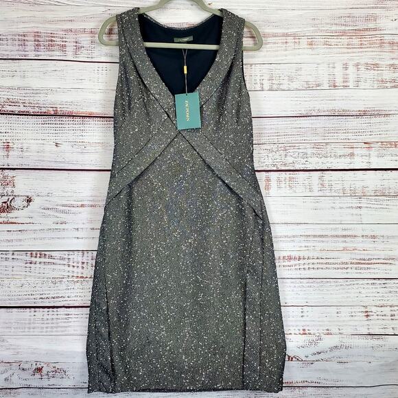 Zac Posen Gray Praire Wind/Black Tweed Sleeveless Pleated Whimsy Sheath Dress 12 - Picture 1 of 12